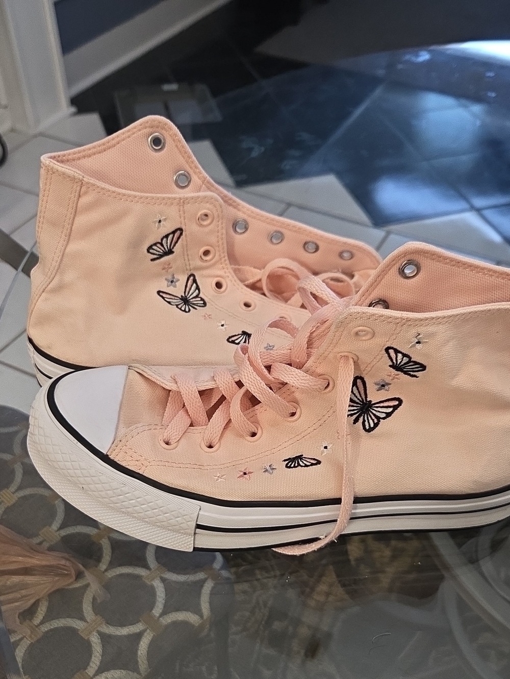 Women's Pink Butterfly High-Top Canvas Sneakers - Picture 3 of 6